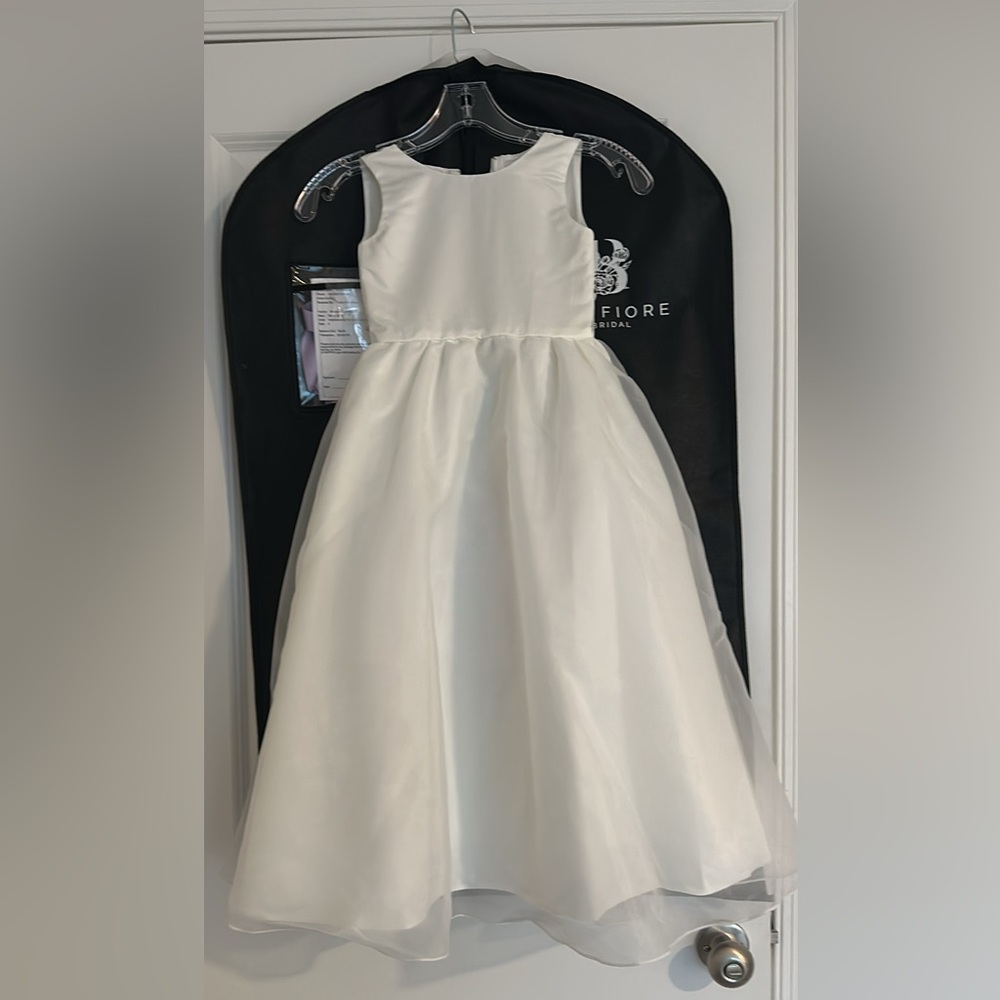 Flower Girl, Communion White Kids Dress with Lavender Ribbon and sparkly bow pin